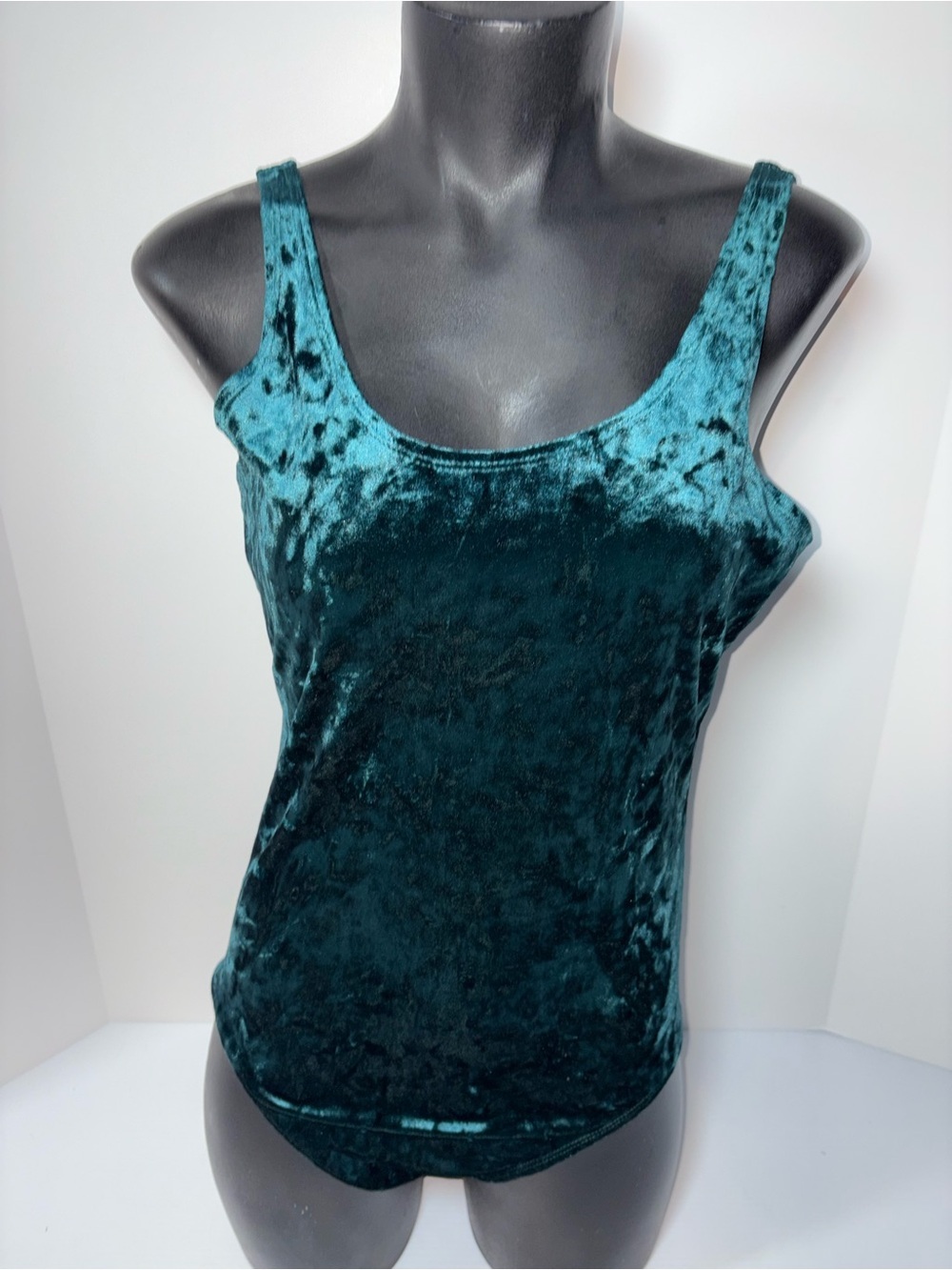 twik Crushed Velvet Scoop Tank Top - Teal Green